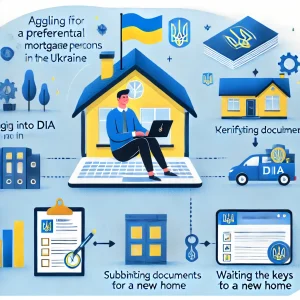 DALL·E 2025 03 24 17.35.10 A professional infographic illustrating the process of applying for a preferential mortgage for internally displaced persons IDPs in Ukraine via the