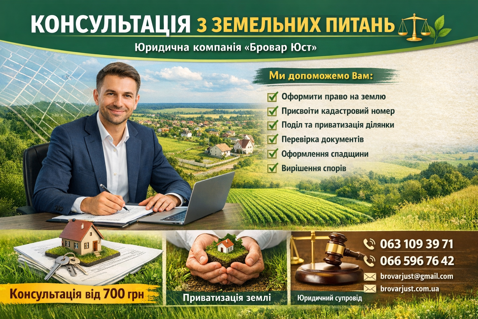 Консультація з земельних питань у Броварах | Бровар Юст